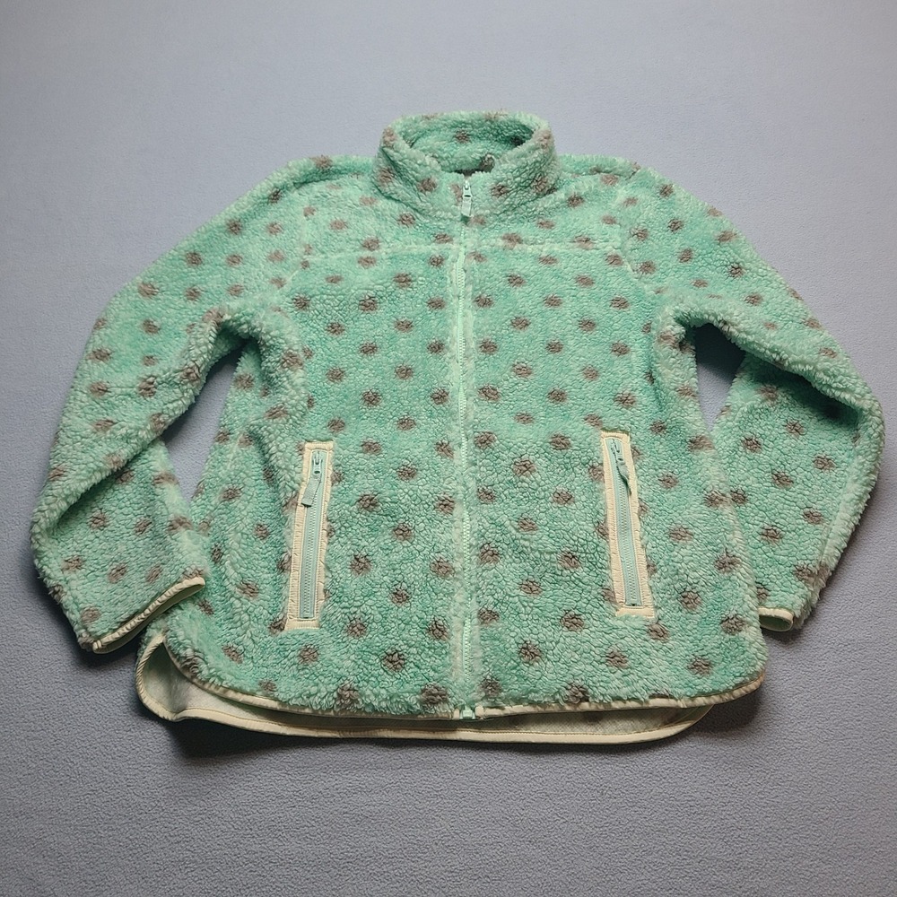 T by Talbots Fleece Jacket Womens Medium Mint Green Excellent Polka Dot Sherpa